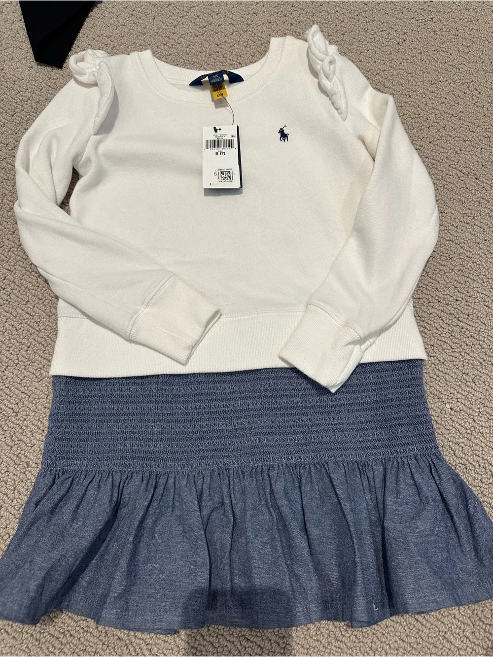 Ralph Lauren Girls' Cream Long-Sleeve Top with Bow Shoulders